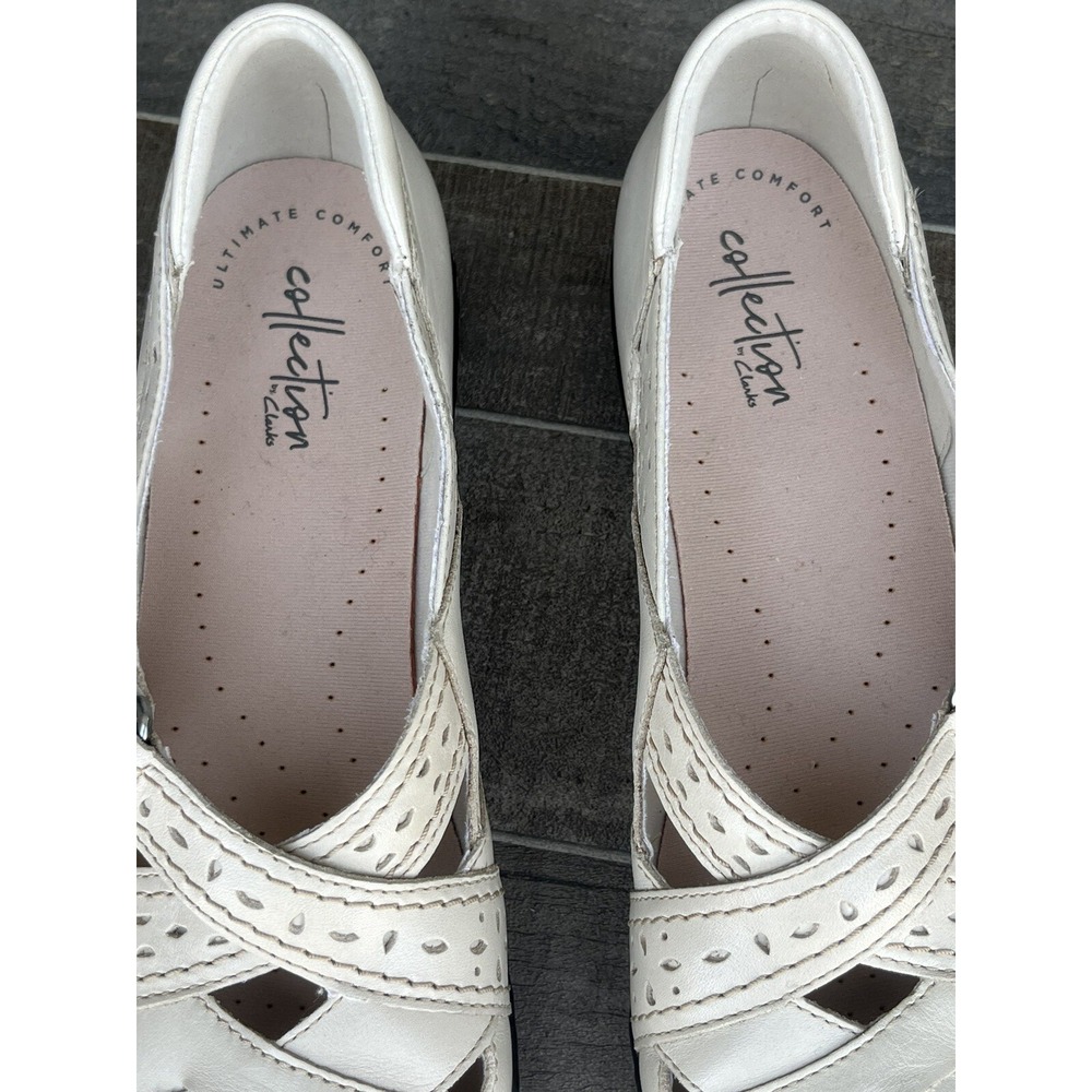 Clarks White Leather Women's Casual Mary Jane Flats - Picture 5 of 11